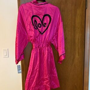 Morgan Taylor Fuchsia Satin Robe with Black Trim